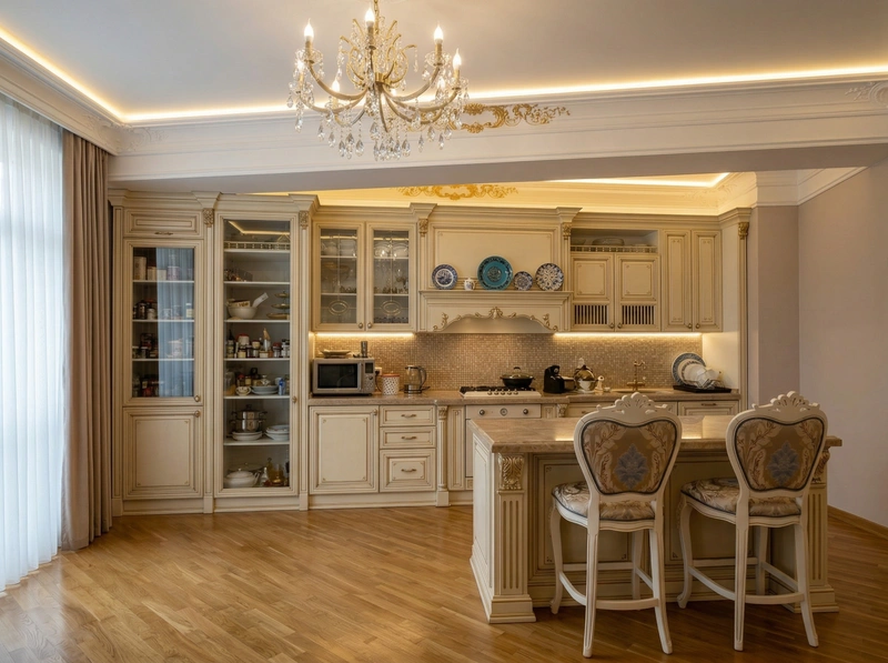 Дизайн кухни в стиле Классика — фото интерьера от нейросети RoomGPT