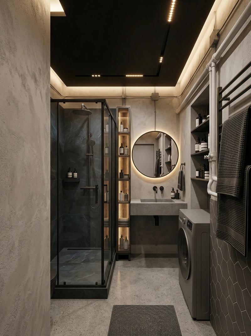 Дизайн ванной в стиле Лофт — фото интерьера от нейросети RoomGPT