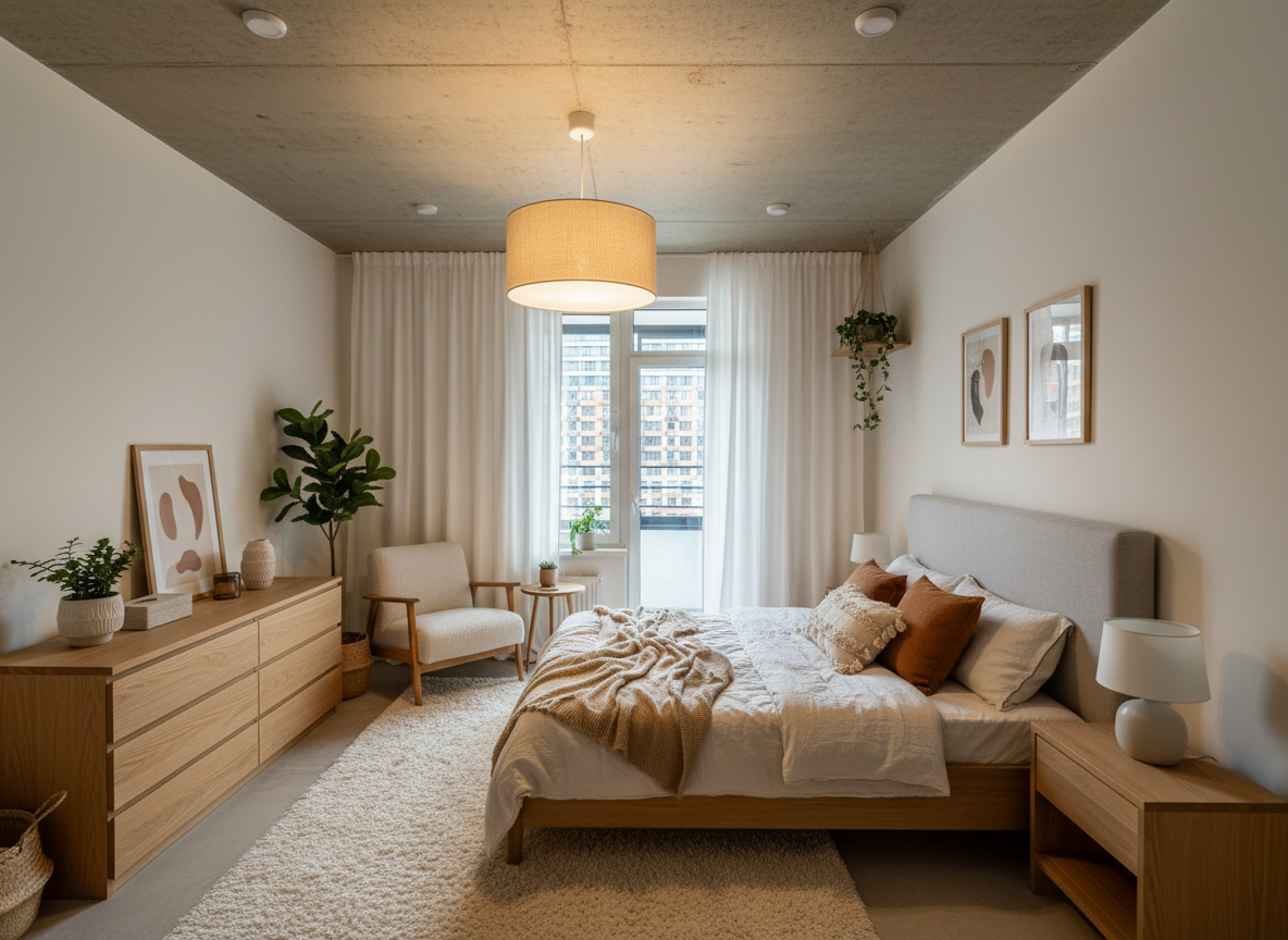 Дизайн спальни в стиле Хюгге — фото интерьера от нейросети RoomGPT