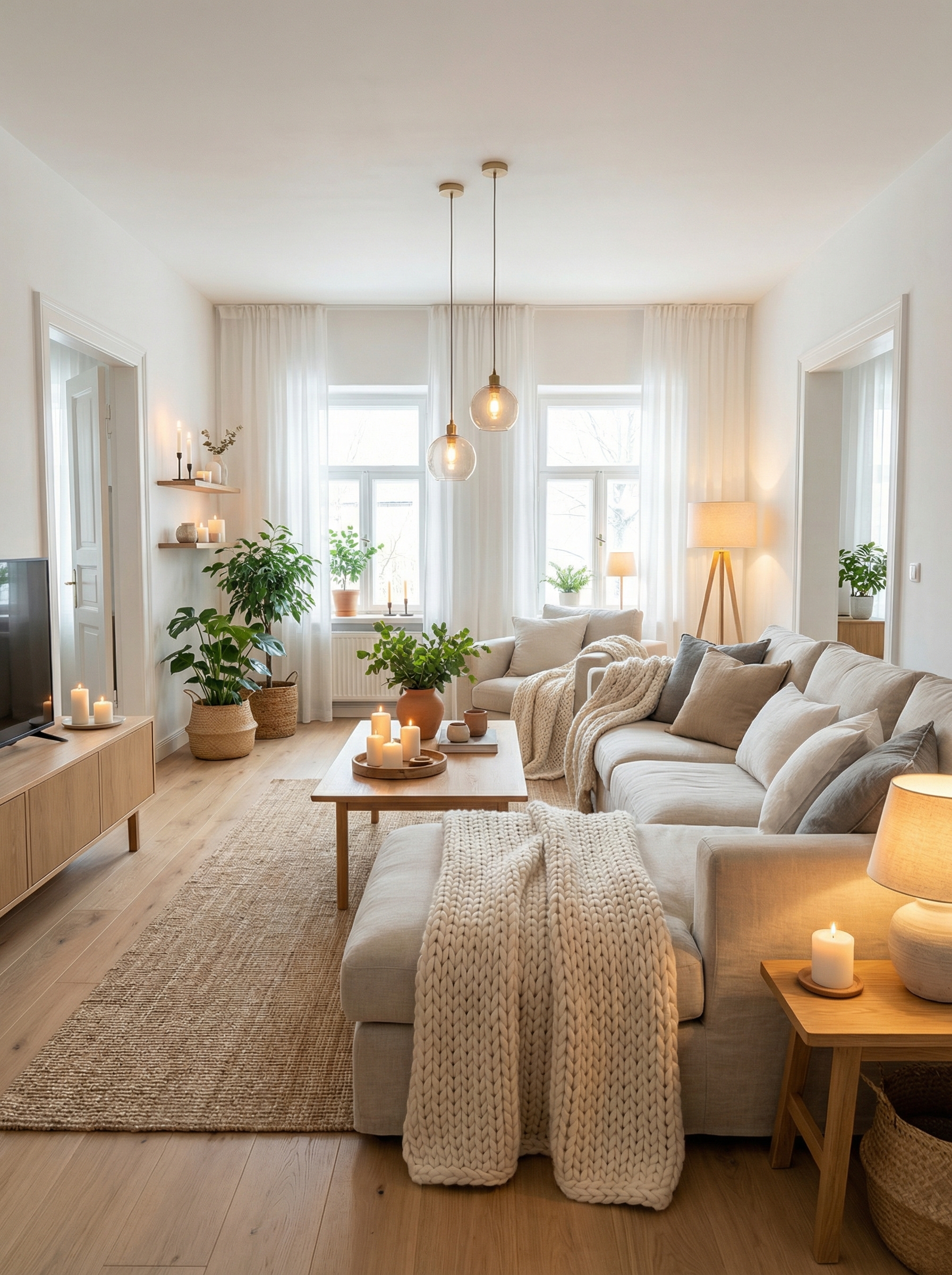 Дизайн гостиной в стиле Хюгге — фото интерьера от нейросети RoomGPT