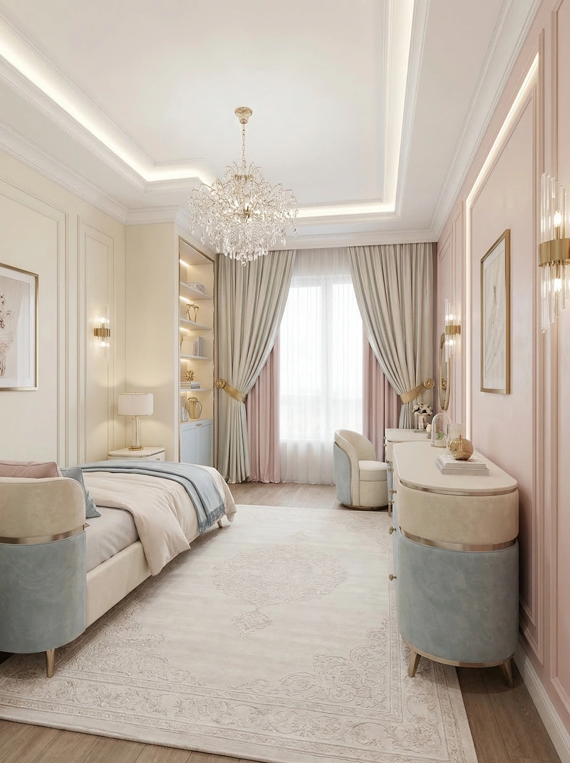 Дизайн спальни в стиле Неоклассика — фото интерьера от нейросети RoomGPT
