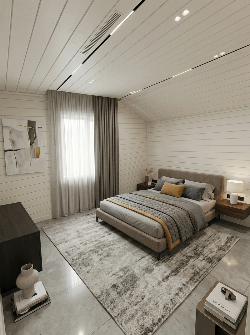 Дизайн спальни в стиле Контемпорари — фото интерьера от нейросети RoomGPT