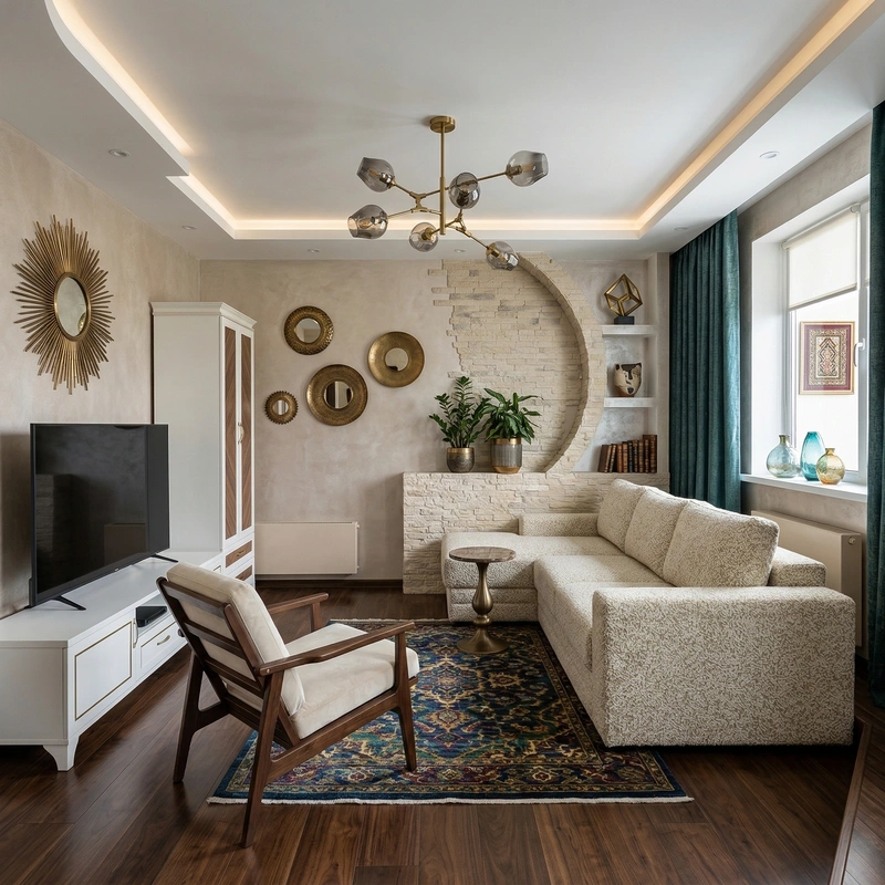 Дизайн гостиной в стиле Эклектика — фото интерьера от нейросети RoomGPT