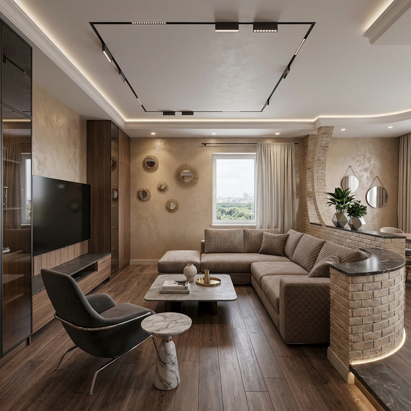 Дизайн гостиной в стиле Контемпорари — фото интерьера от нейросети RoomGPT