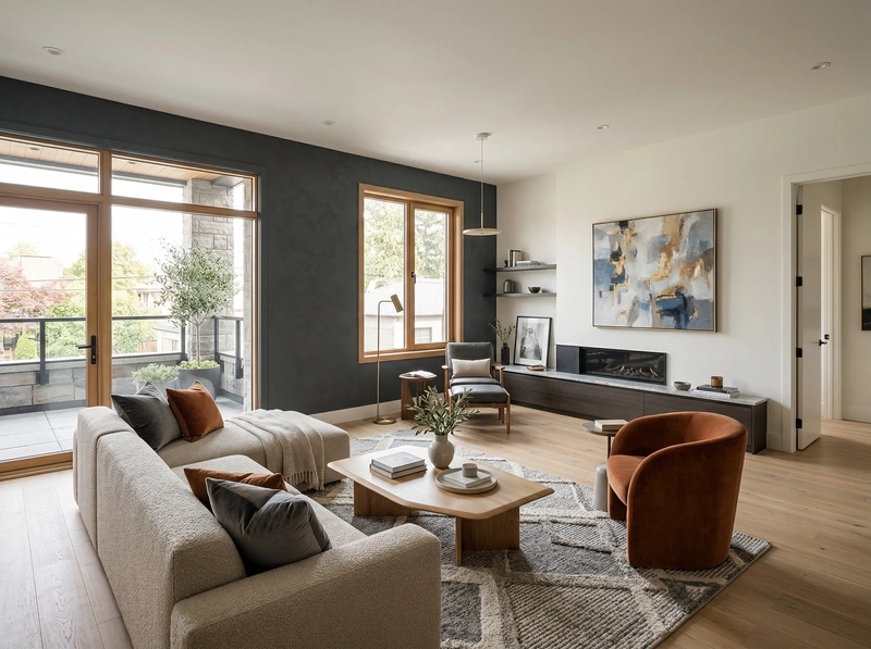 Дизайн интерьера в стиле Контемпорари — Гостиная от нейросети RoomGPT