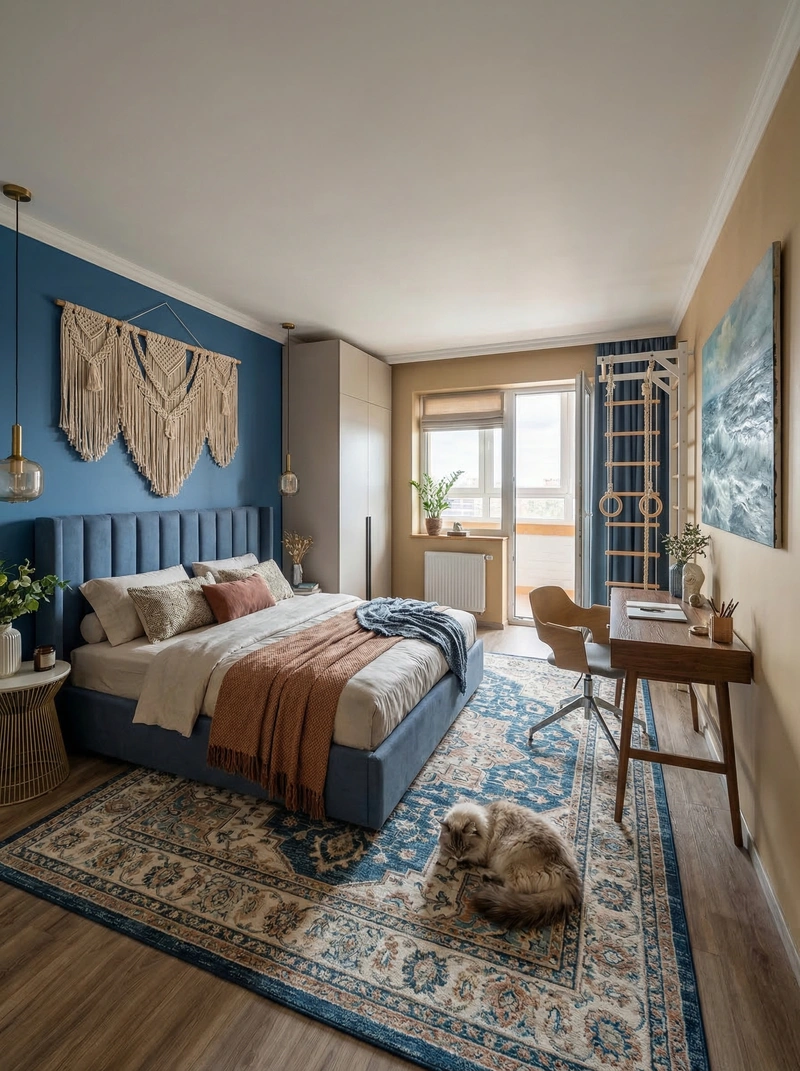 Дизайн спальни в стиле Эклектика — фото интерьера от нейросети RoomGPT