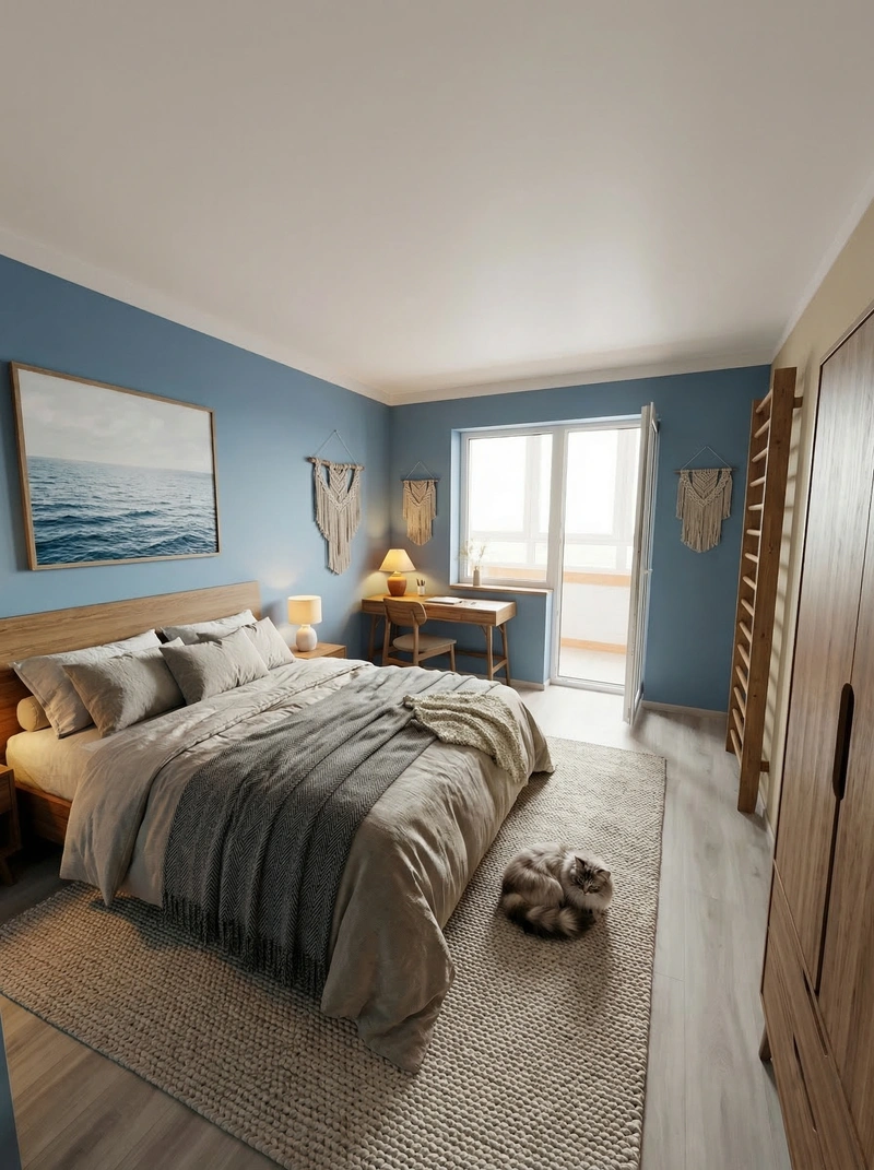 Дизайн спальни в стиле Хюгге — фото интерьера от нейросети RoomGPT