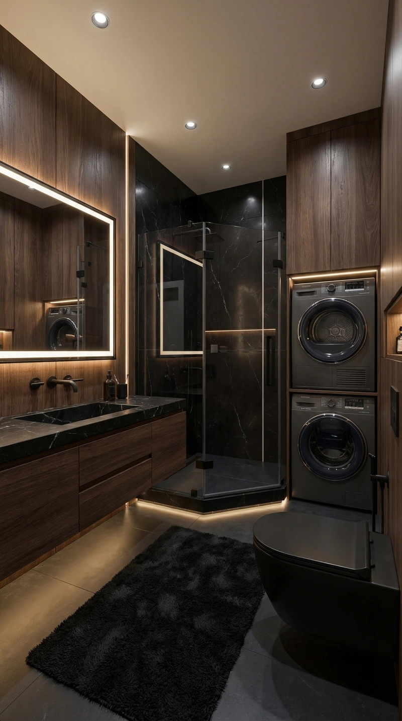 Дизайн ванной в стиле Блэктэк — фото интерьера от нейросети RoomGPT