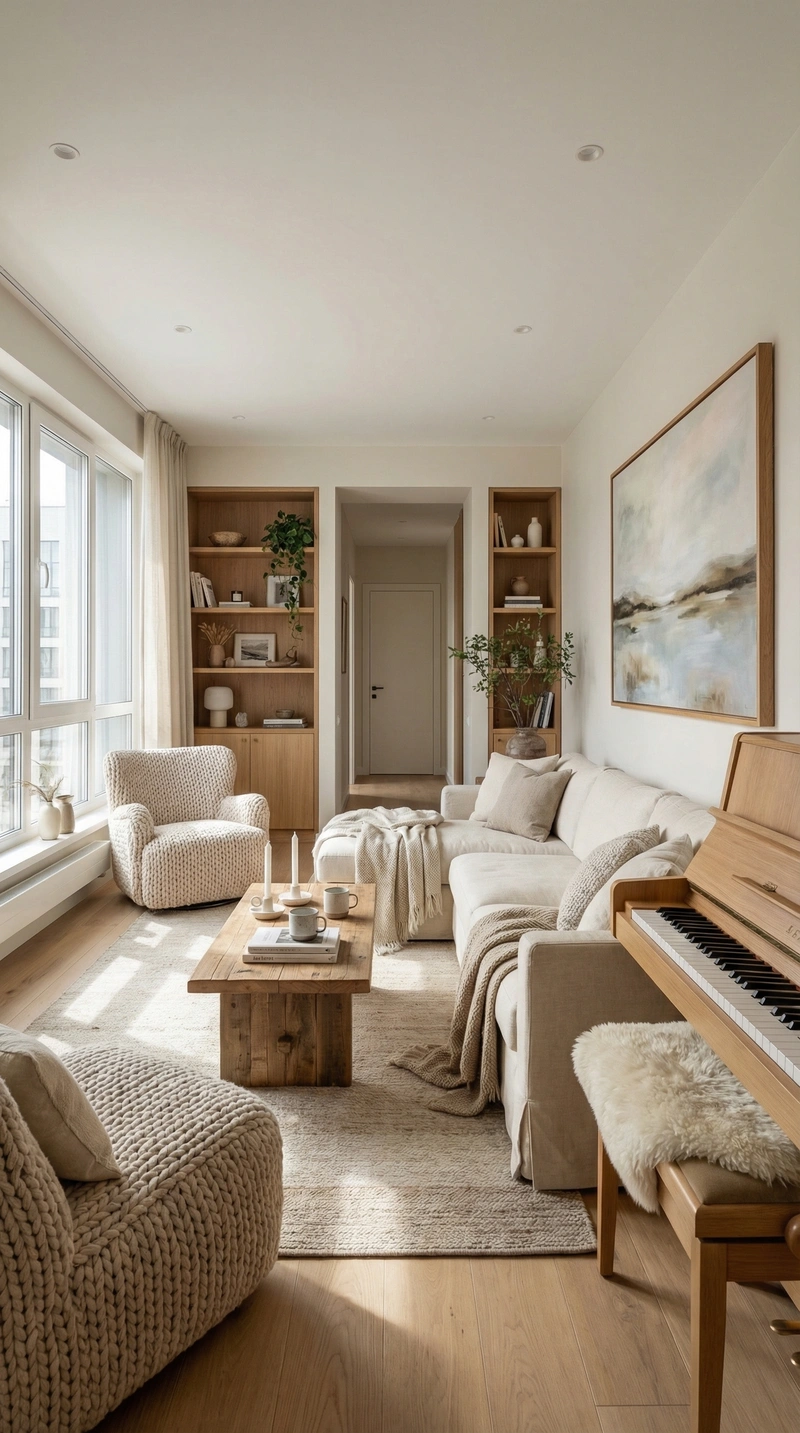 Дизайн интерьера в стиле Хюгге — Гостиная от нейросети RoomGPT