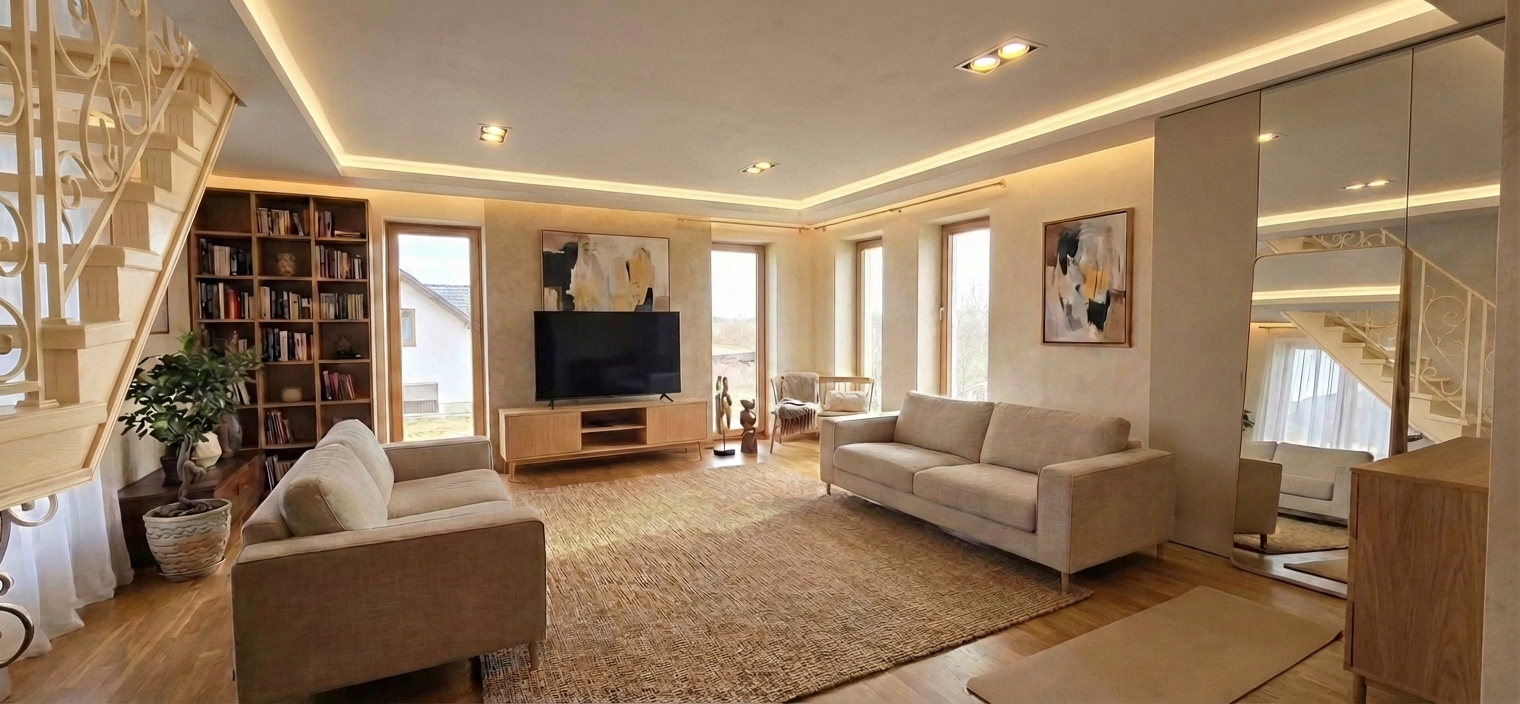 Дизайн гостиной в стиле Japandi — фото интерьера от нейросети RoomGPT