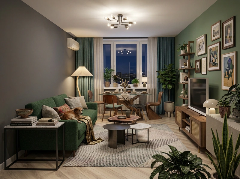 Дизайн гостиной в стиле Контемпорари — фото интерьера от нейросети RoomGPT