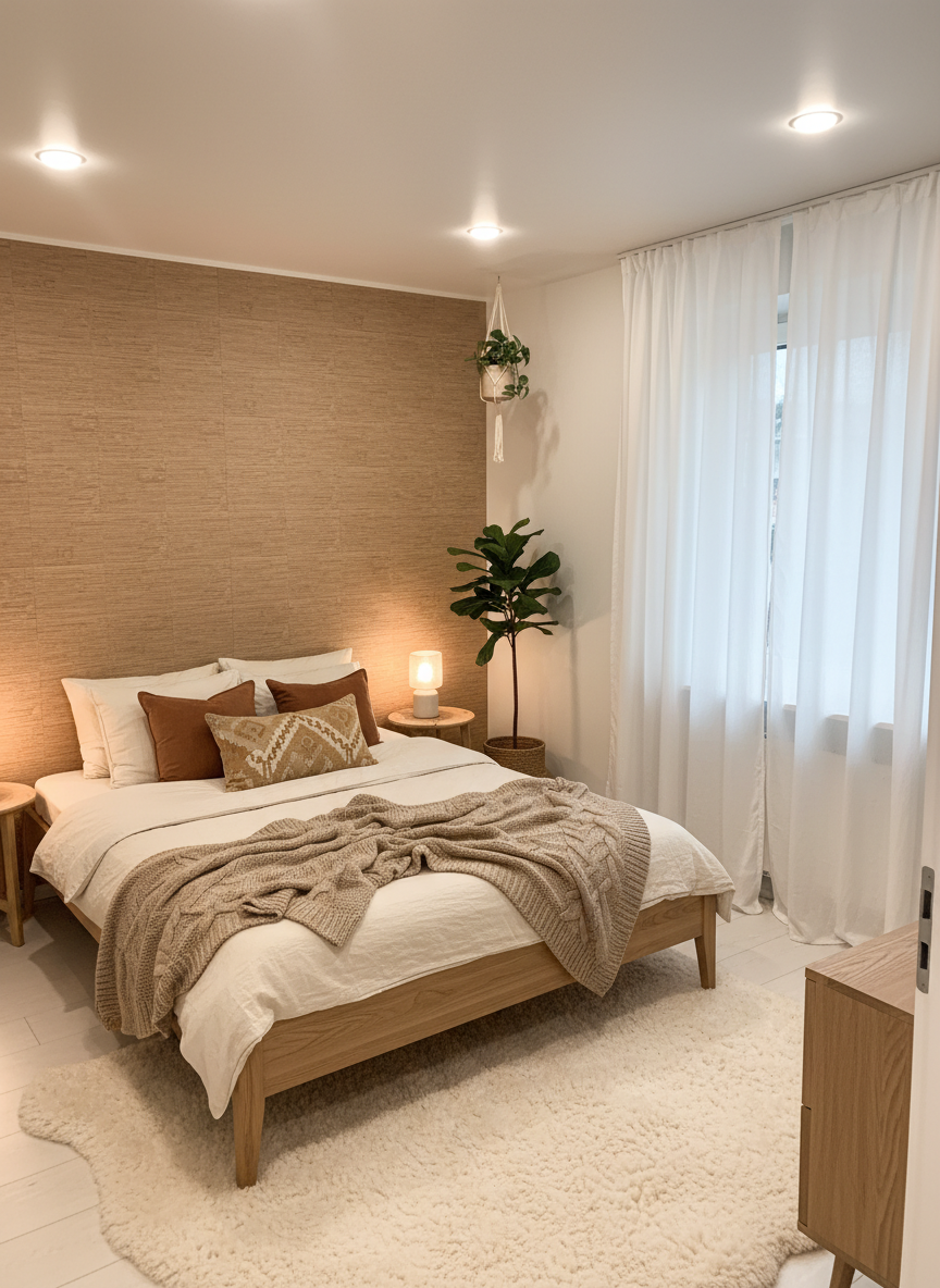 Дизайн спальни в стиле Хюгге — фото интерьера от нейросети RoomGPT