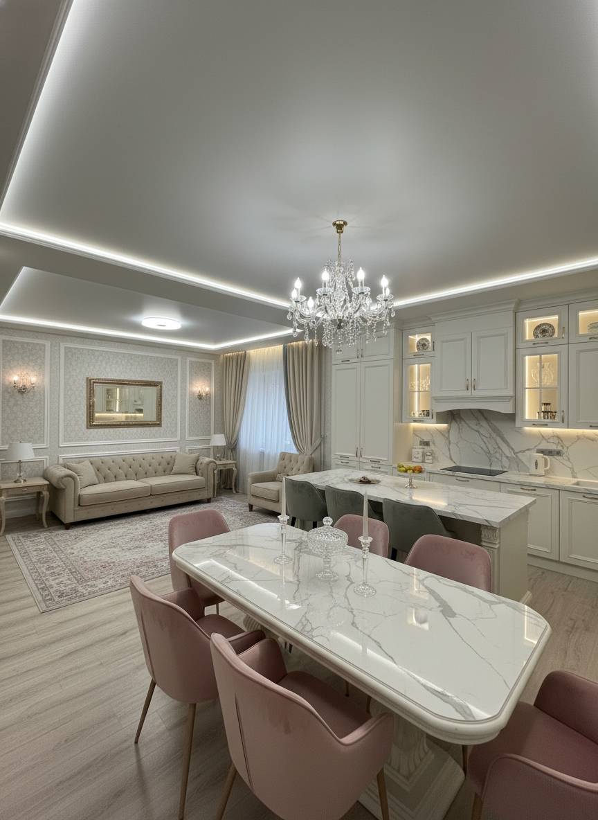 Дизайн кухни в стиле Классика — фото интерьера от нейросети RoomGPT