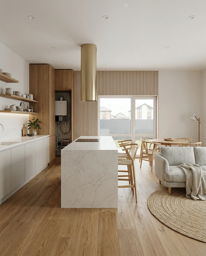 Дизайн интерьера в стиле Хюгге — Кухня от нейросети RoomGPT