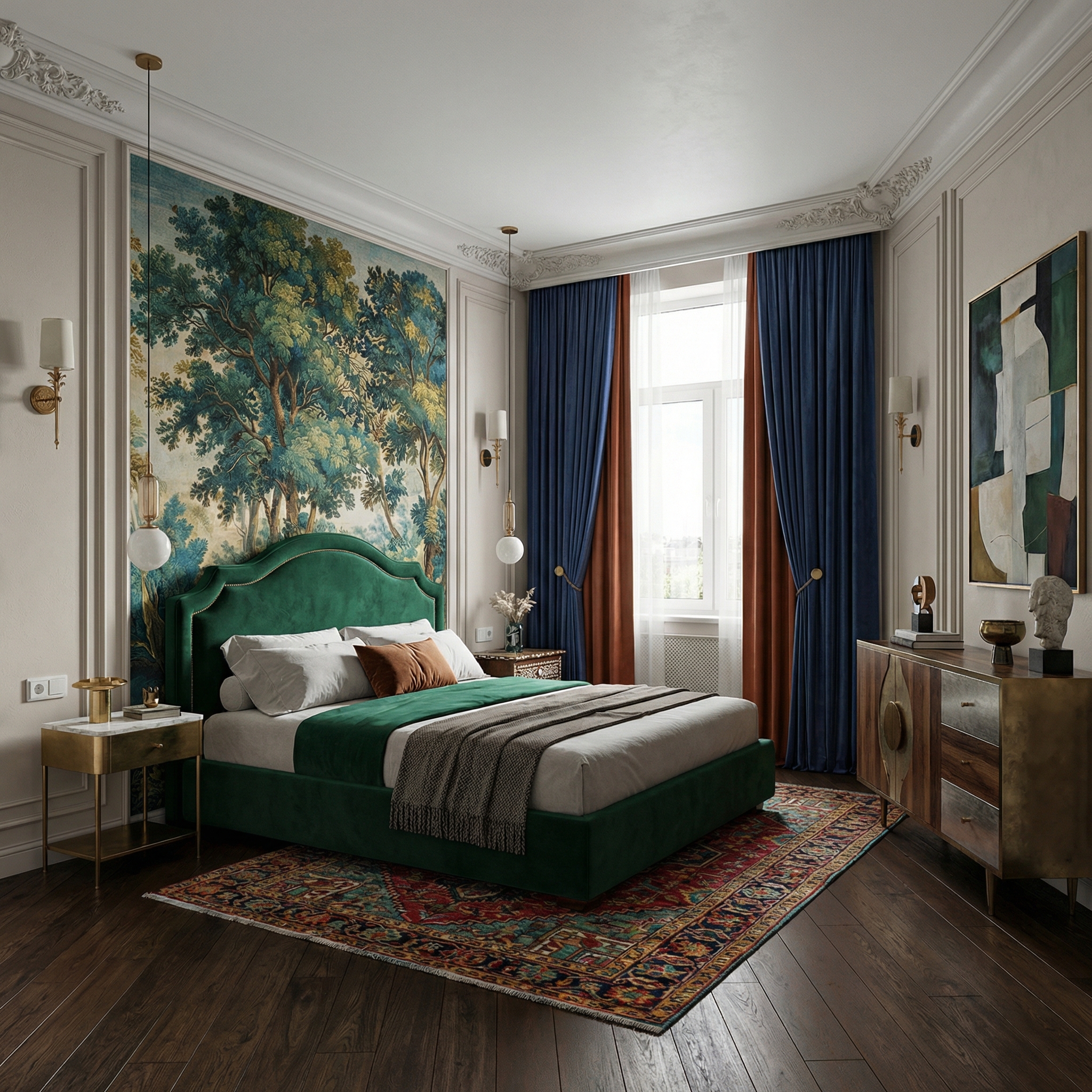 Дизайн спальни в стиле Эклектика — фото интерьера от нейросети RoomGPT