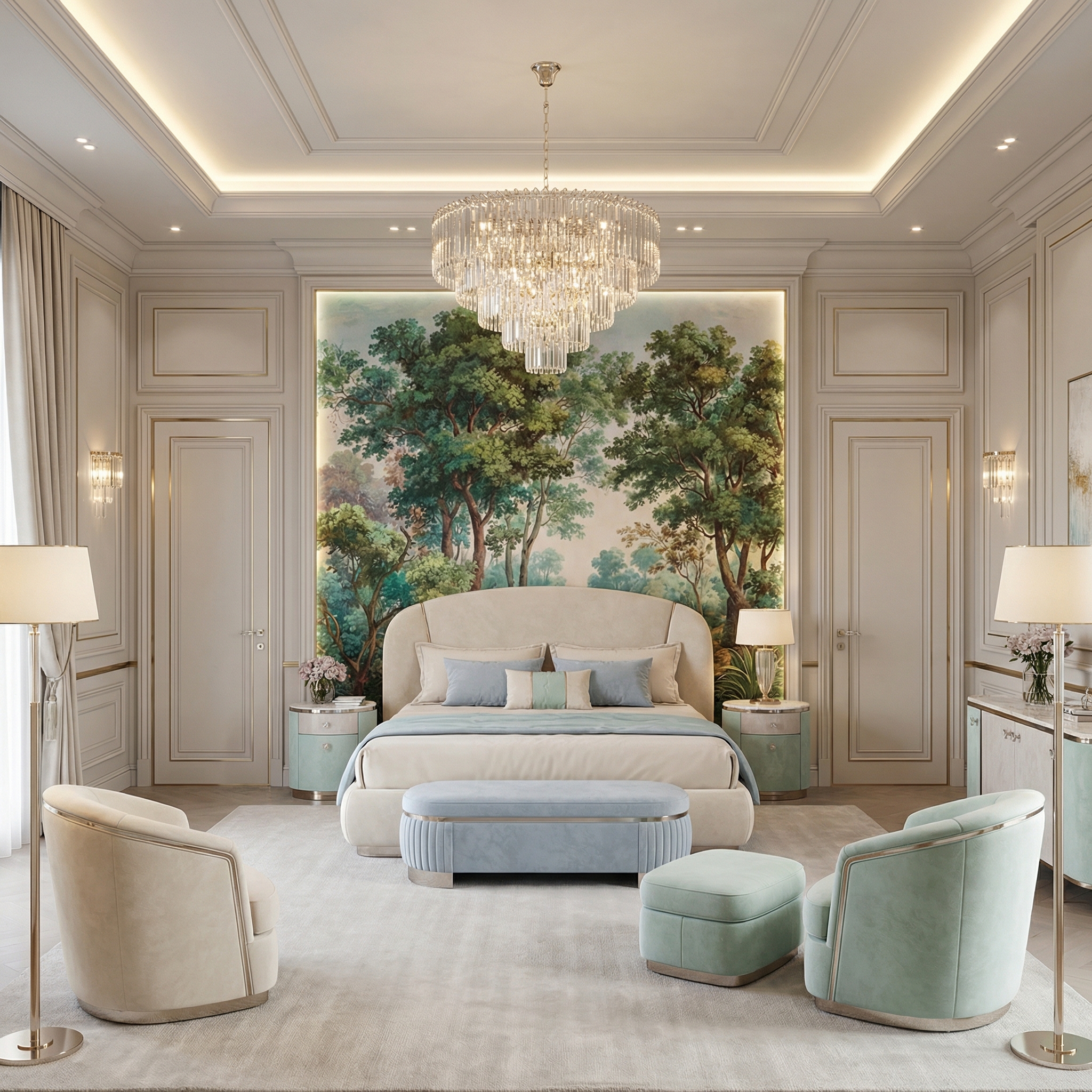 Дизайн спальни в стиле Неоклассика — фото интерьера от нейросети RoomGPT