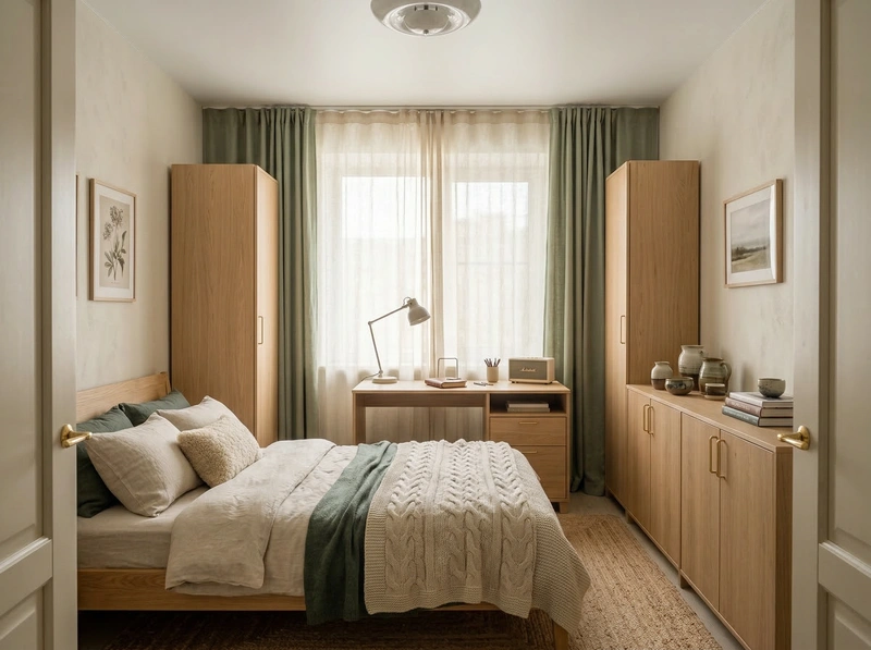 Дизайн спальни в стиле Хюгге — фото интерьера от нейросети RoomGPT