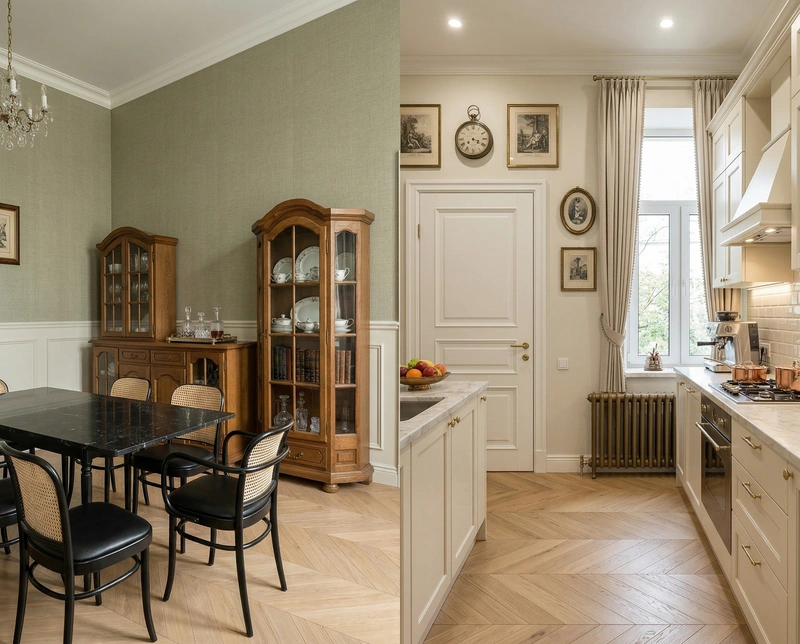 Дизайн кухни в стиле Классика — фото интерьера от нейросети RoomGPT