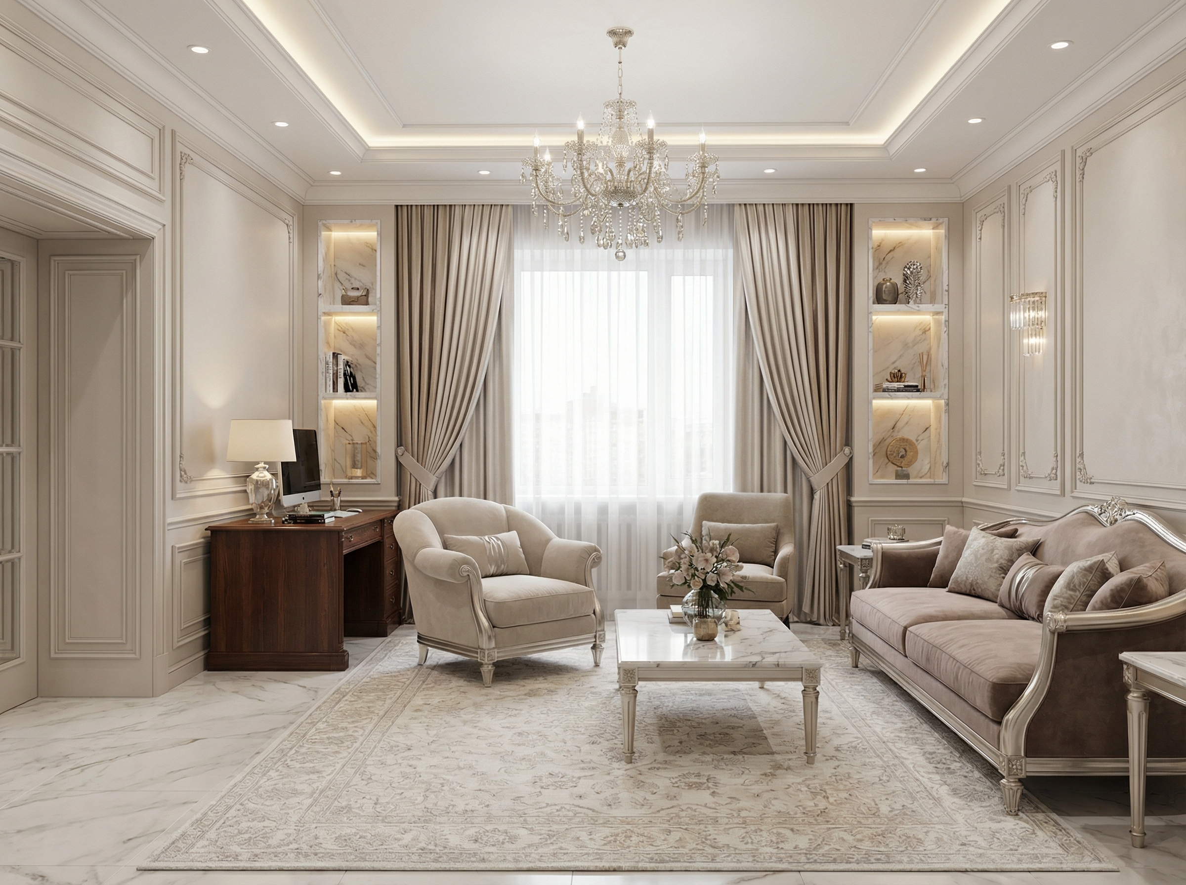 Дизайн гостиной в стиле Классика — фото интерьера от нейросети RoomGPT