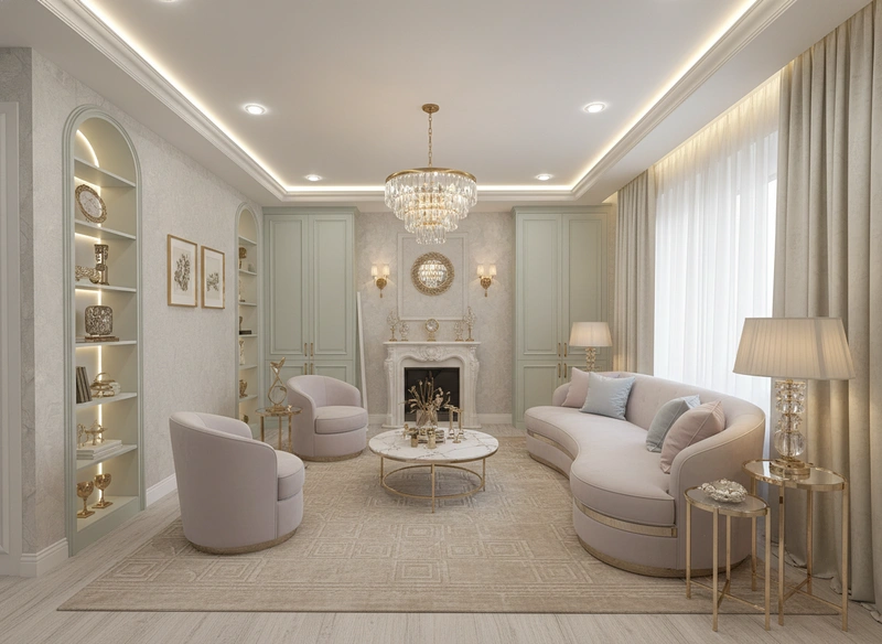 Дизайн интерьера в стиле Неоклассика — Гостиная от нейросети RoomGPT