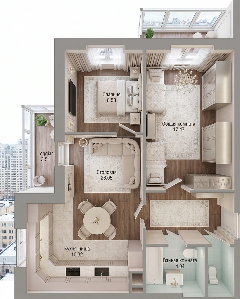 Дизайн гостиной в стиле Неоклассика — фото интерьера от нейросети RoomGPT