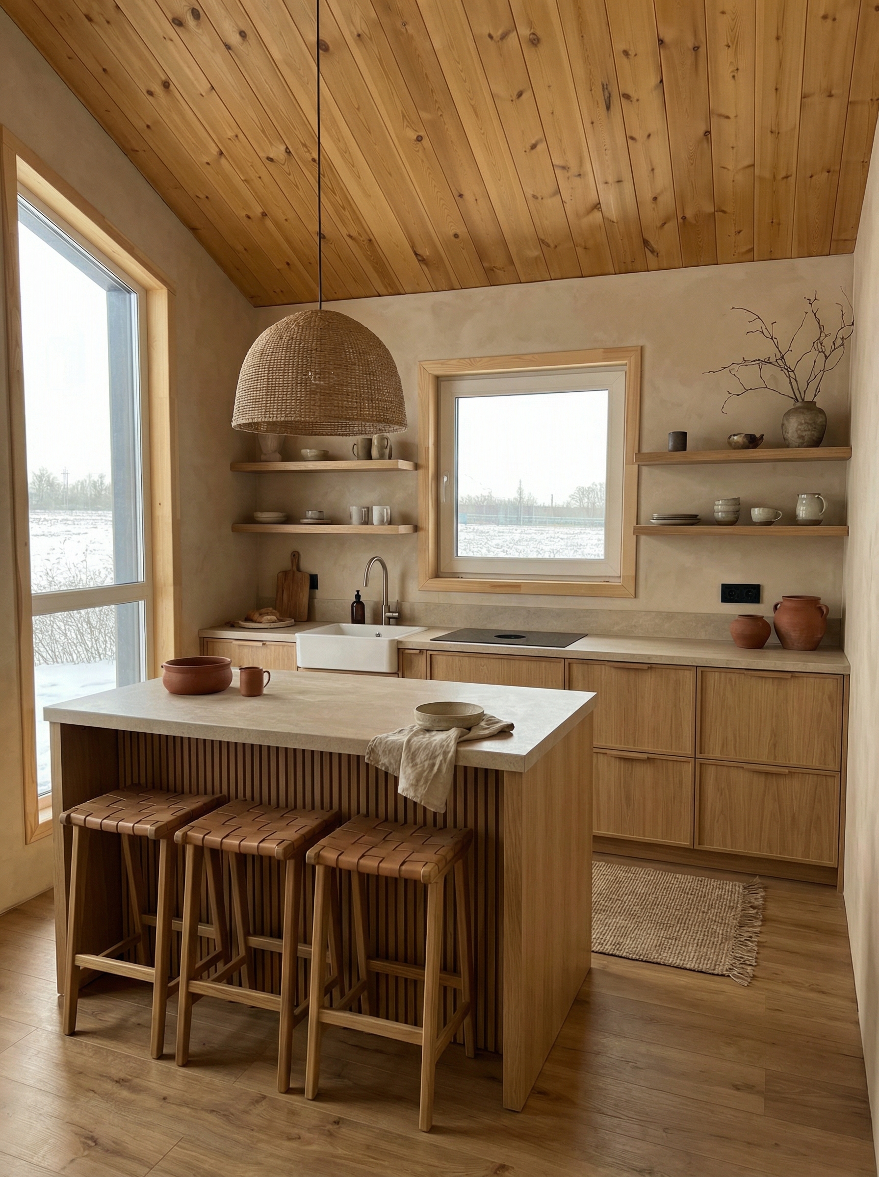 Дизайн кухни в стиле Japandi — фото интерьера от нейросети RoomGPT