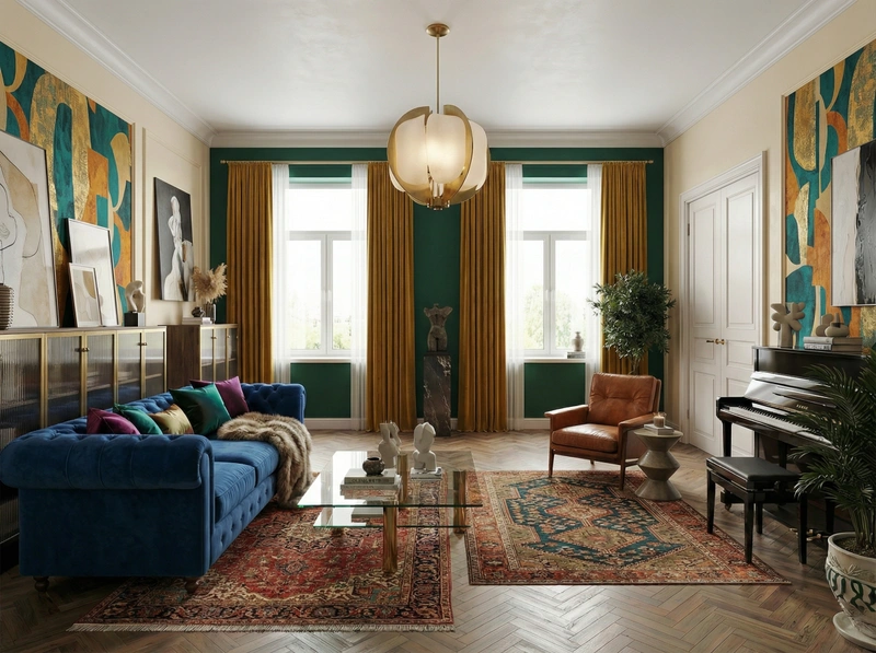 Дизайн интерьера в стиле Эклектика — Гостиная от нейросети RoomGPT