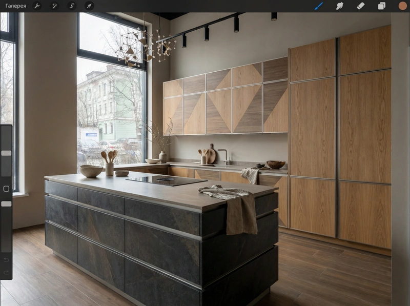 Дизайн кухни в стиле Japandi — фото интерьера от нейросети RoomGPT