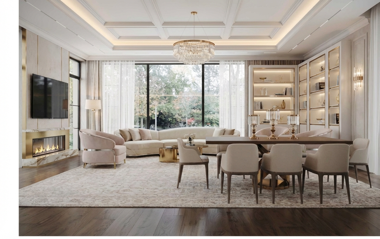 Дизайн гостиной в стиле Неоклассика — фото интерьера от нейросети RoomGPT