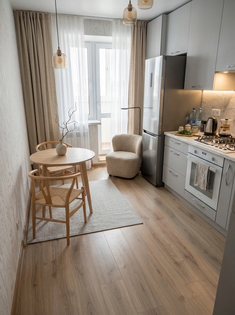 Дизайн интерьера в стиле Сканди — Кухня от нейросети RoomGPT