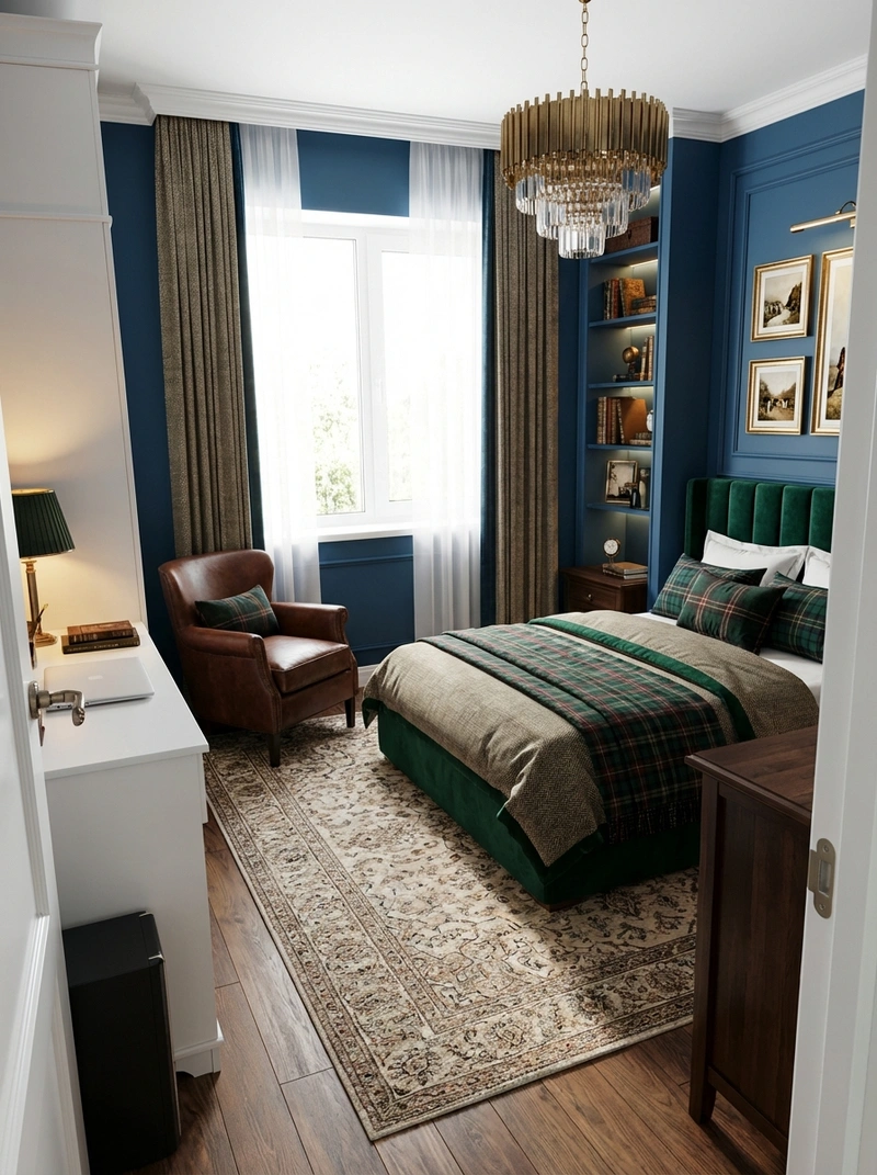 Дизайн спальни в стиле Британский — фото интерьера от нейросети RoomGPT