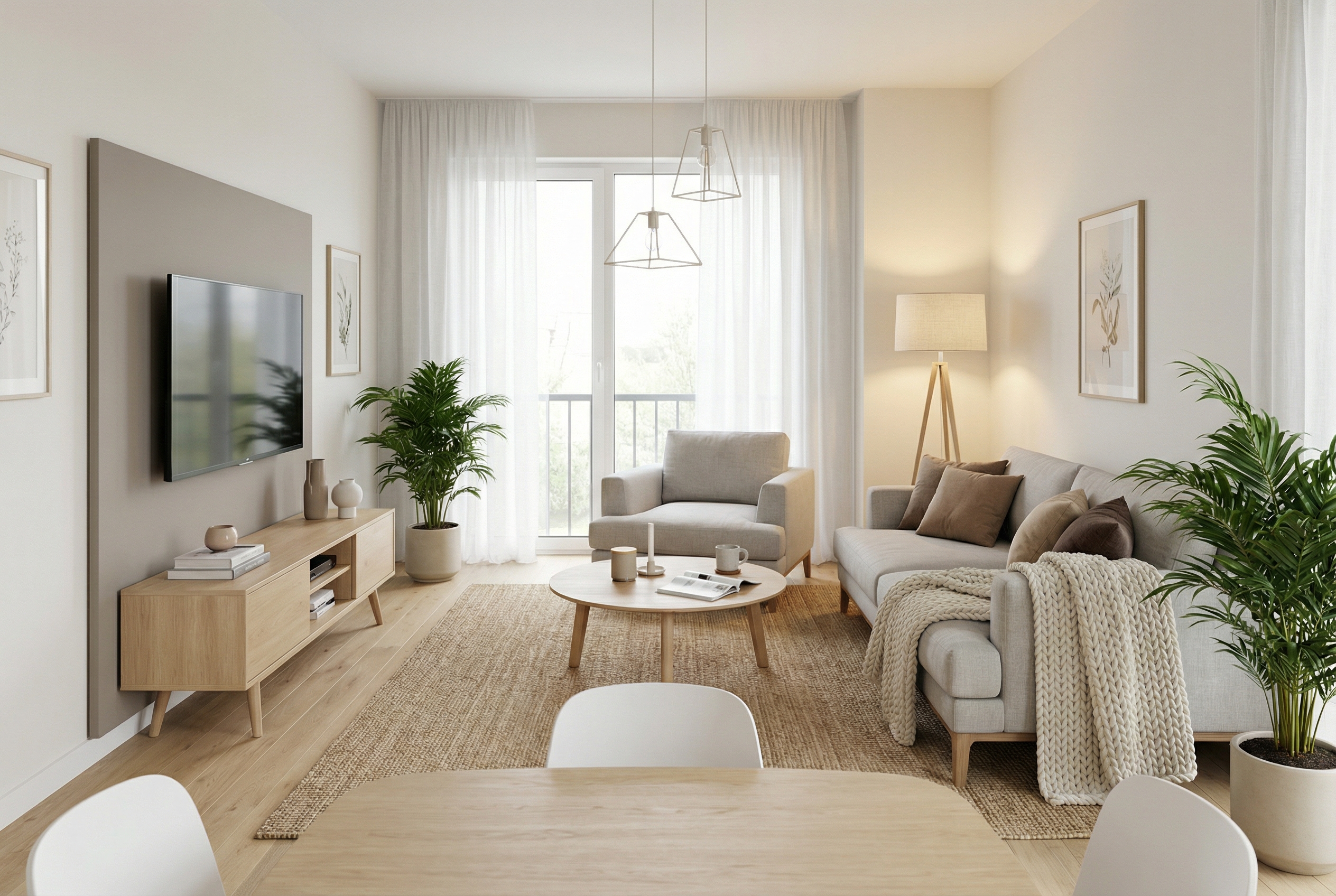 Дизайн гостиной в стиле Хюгге — фото интерьера от нейросети RoomGPT