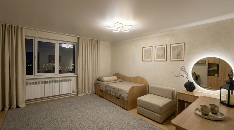 Дизайн спальни в стиле Japandi — фото интерьера от нейросети RoomGPT