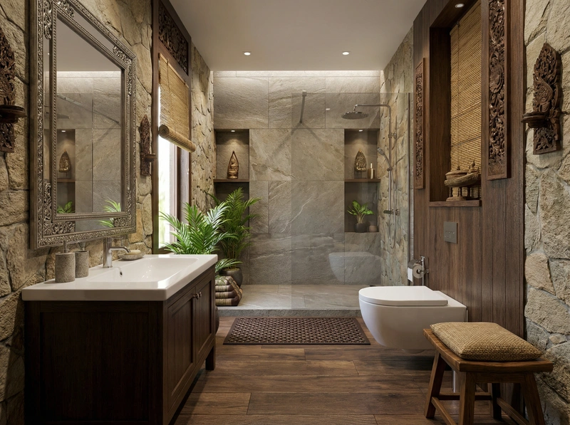 Дизайн ванной в стиле Japandi — фото интерьера от нейросети RoomGPT