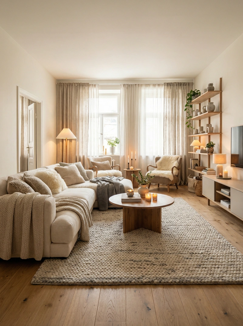 Дизайн интерьера в стиле Хюгге — Гостиная от нейросети RoomGPT