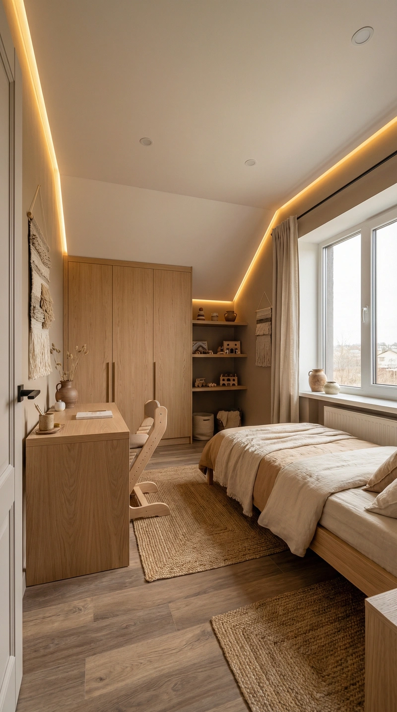 Дизайн детской в стиле Japandi — фото интерьера от нейросети RoomGPT