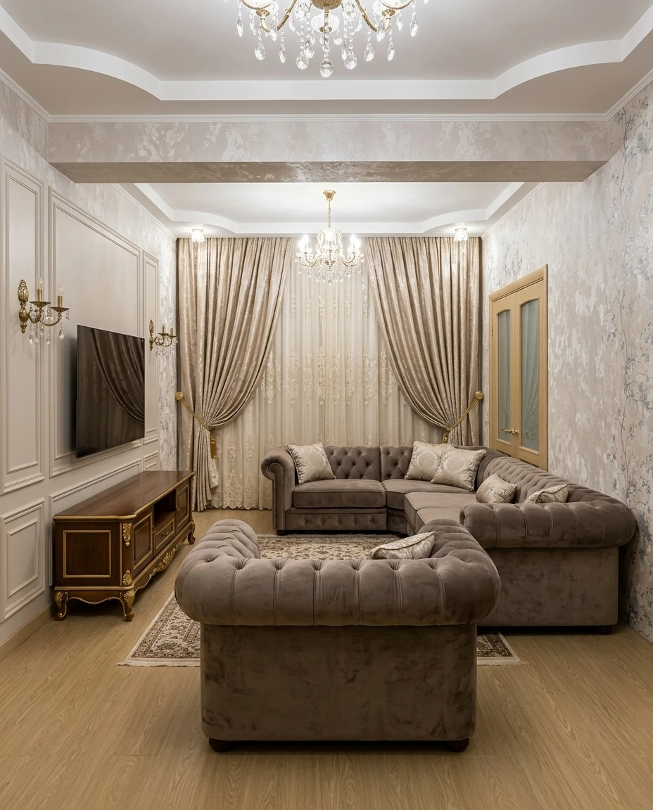 Дизайн гостиной в стиле Классика — фото интерьера от нейросети RoomGPT