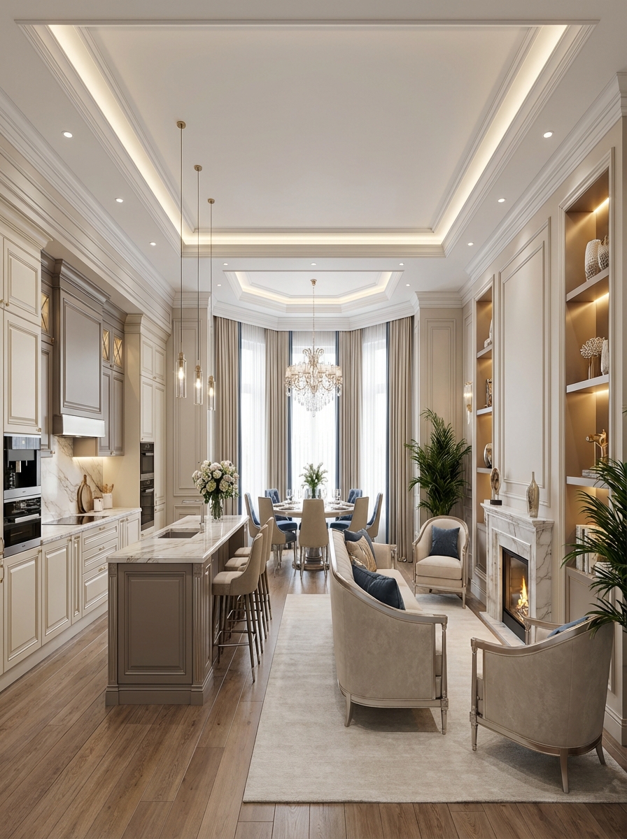 Дизайн гостиной в стиле Классика — фото интерьера от нейросети RoomGPT