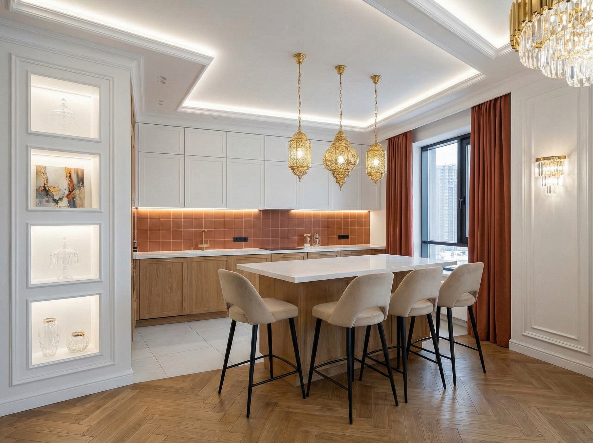 Дизайн кухни в стиле Классика — фото интерьера от нейросети RoomGPT