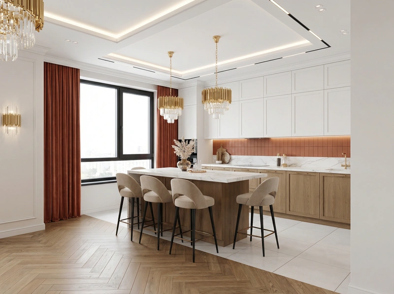 Дизайн интерьера в стиле Неоклассика — Кухня от нейросети RoomGPT