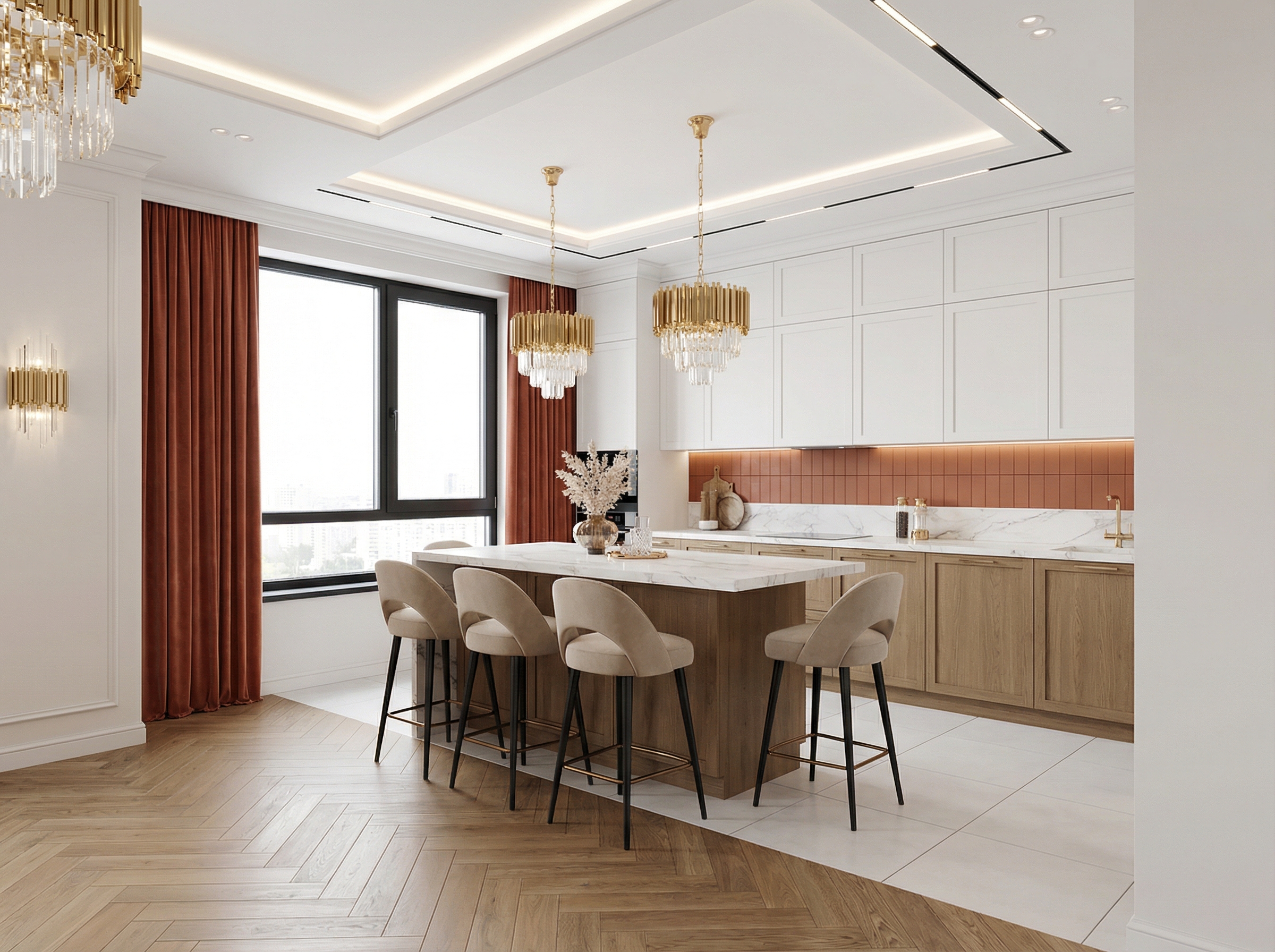 Дизайн кухни в стиле Неоклассика — фото интерьера от нейросети RoomGPT