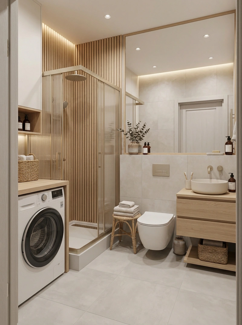 Дизайн ванной в стиле Хюгге — фото интерьера от нейросети RoomGPT