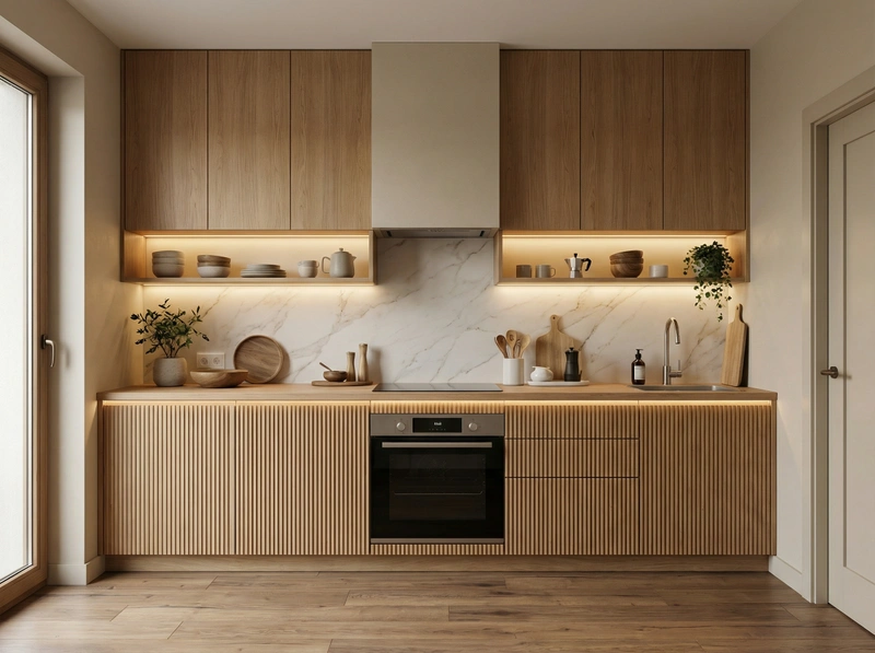 Дизайн кухни в стиле Japandi — фото интерьера от нейросети RoomGPT