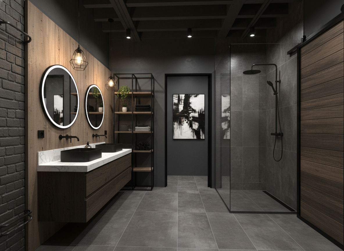 Дизайн ванной в стиле Лофт — фото интерьера от нейросети RoomGPT