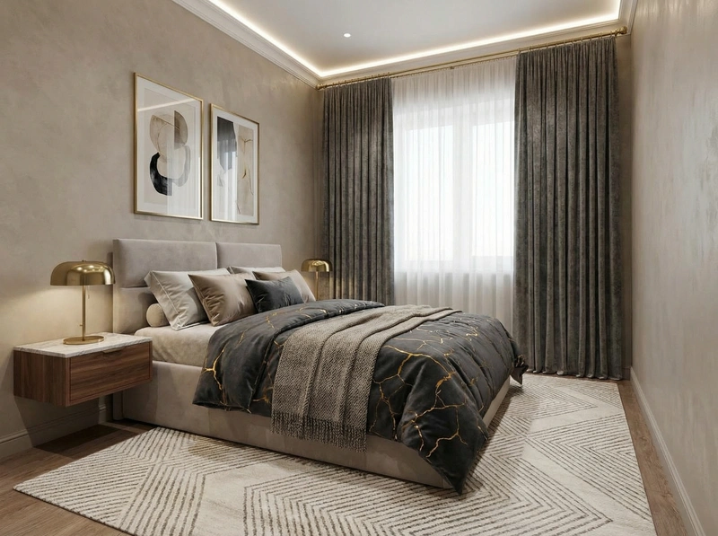 Дизайн интерьера в стиле Контемпорари — Спальня от нейросети RoomGPT
