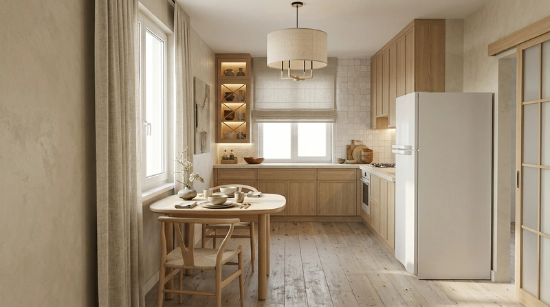 Дизайн кухни в стиле Japandi — фото интерьера от нейросети RoomGPT