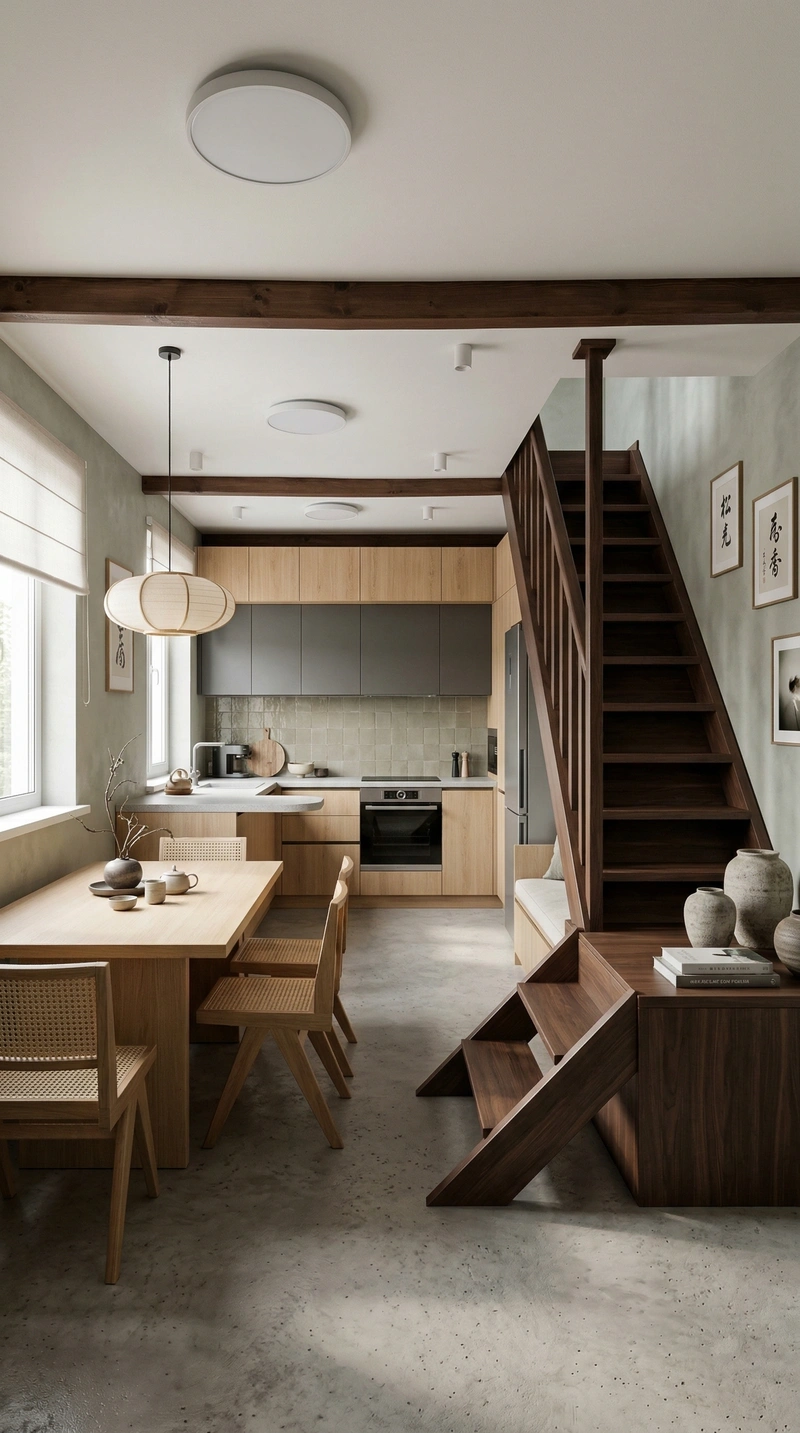 Дизайн кухни в стиле Japandi — фото интерьера от нейросети RoomGPT