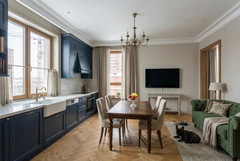 Дизайн кухни в стиле Классика — фото интерьера от нейросети RoomGPT