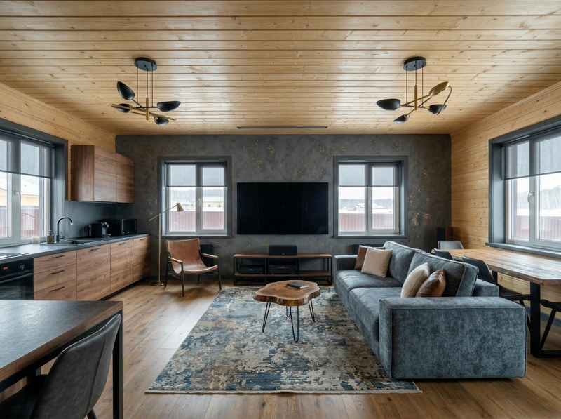 Дизайн гостиной в стиле Лофт — фото интерьера от нейросети RoomGPT