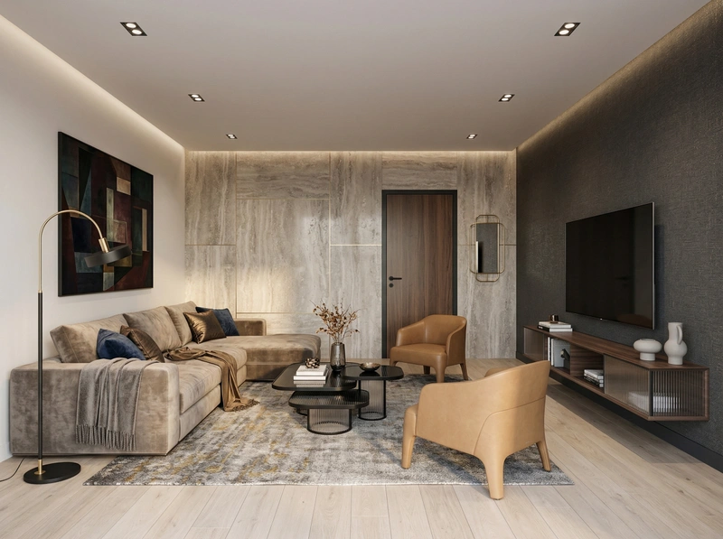 Дизайн гостиной в стиле Контемпорари — фото интерьера от нейросети RoomGPT